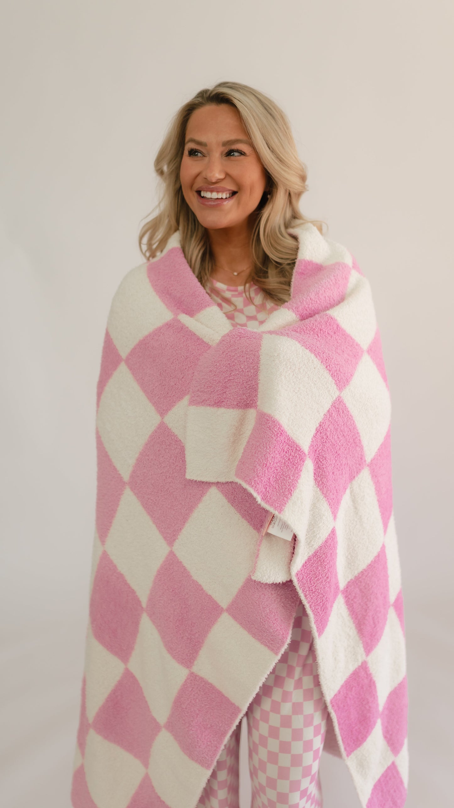 Adult Plush Throw Blanket in Pink Checkered