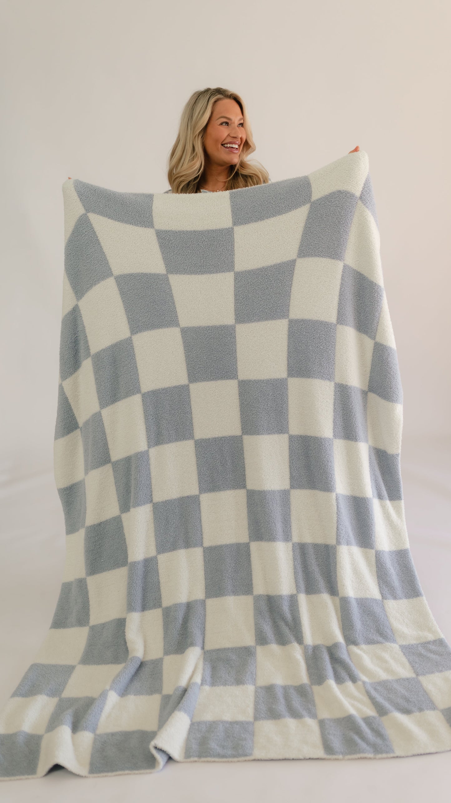 Adult Plush Throw Blanket in Blue Checkered