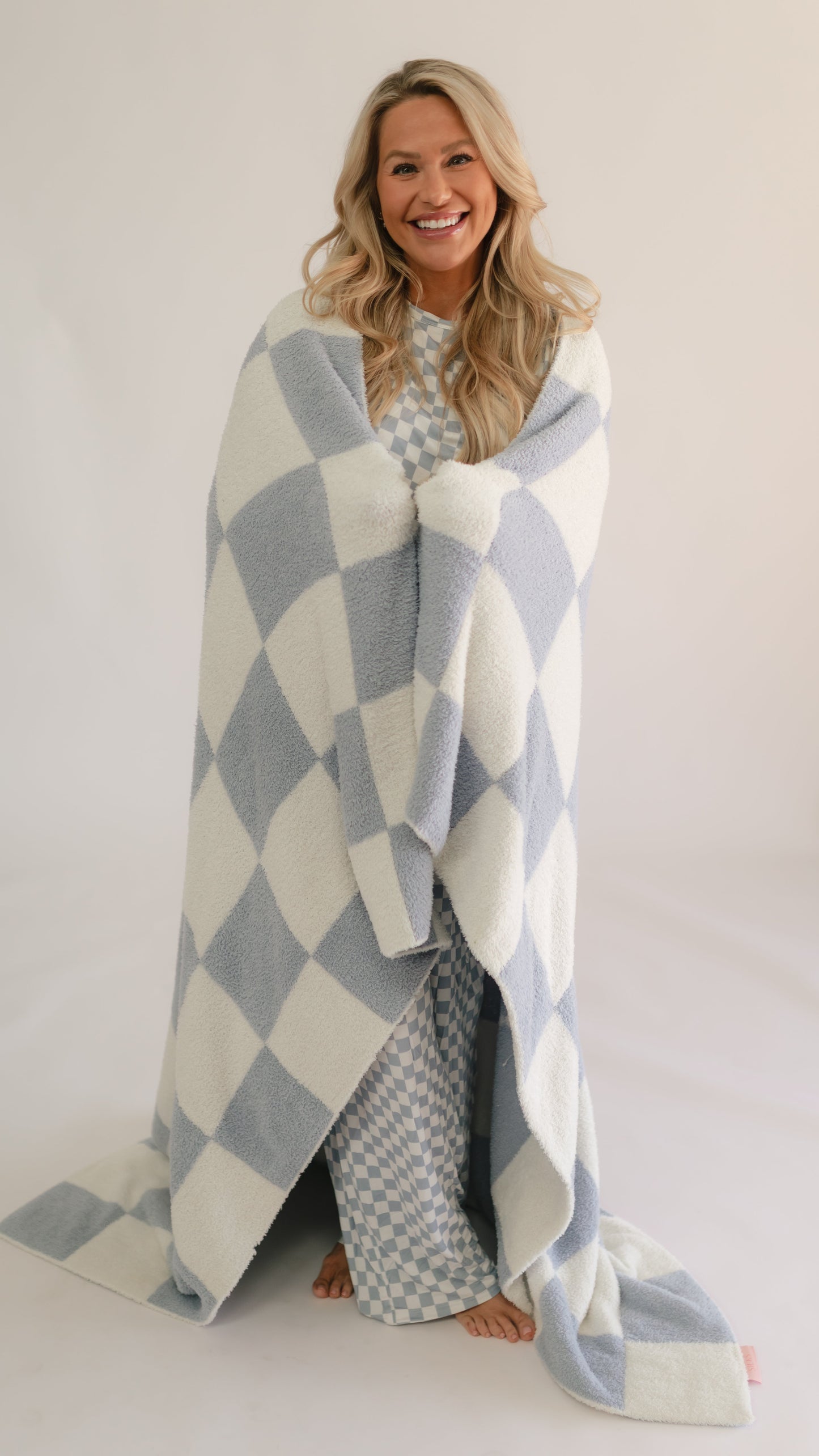 Adult Plush Throw Blanket in Blue Checkered