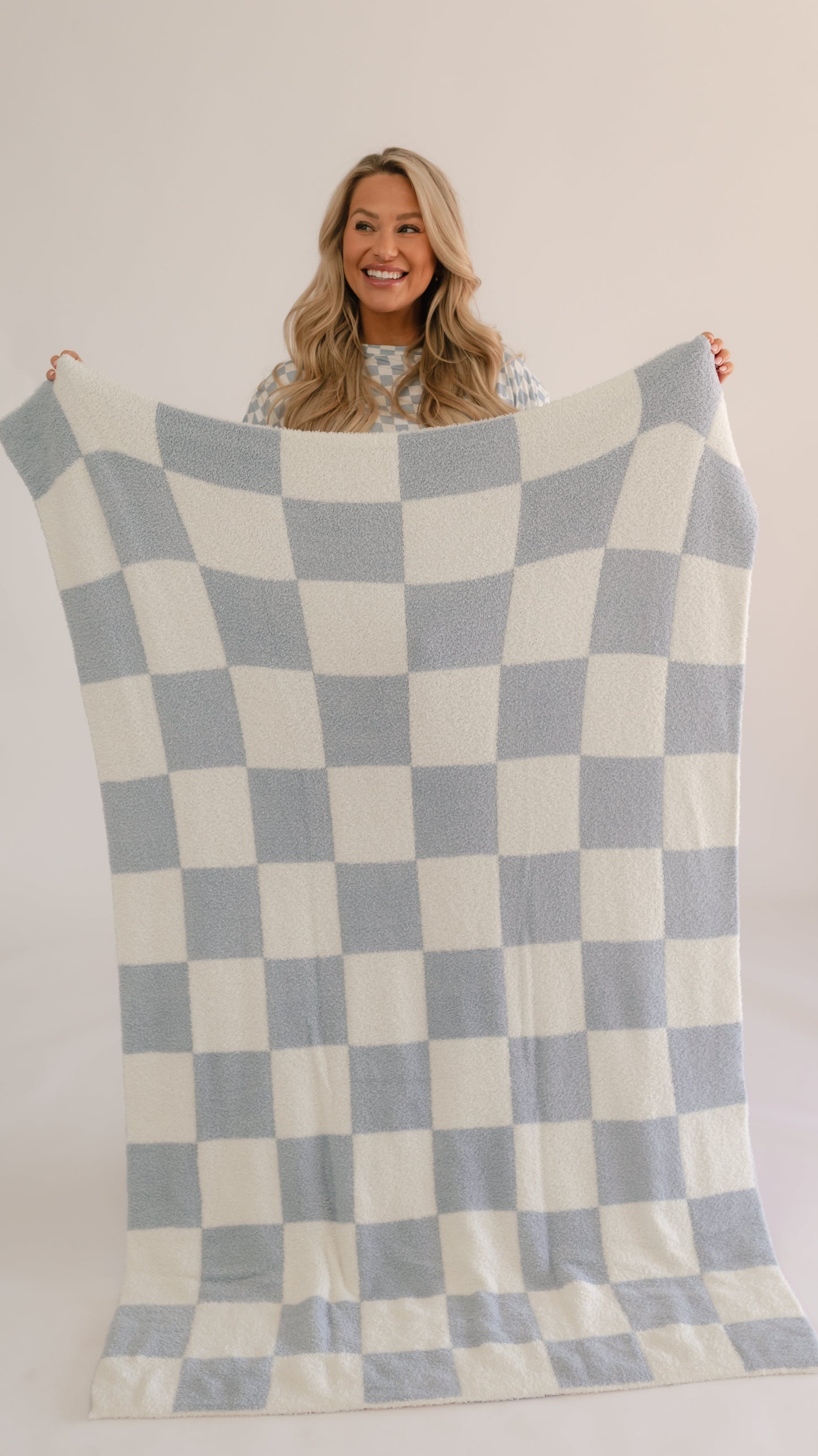 Youth Plush Throw Blanket in Blue Checkered