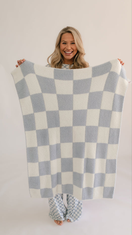 Baby Plush Throw Blanket in Blue Checkered