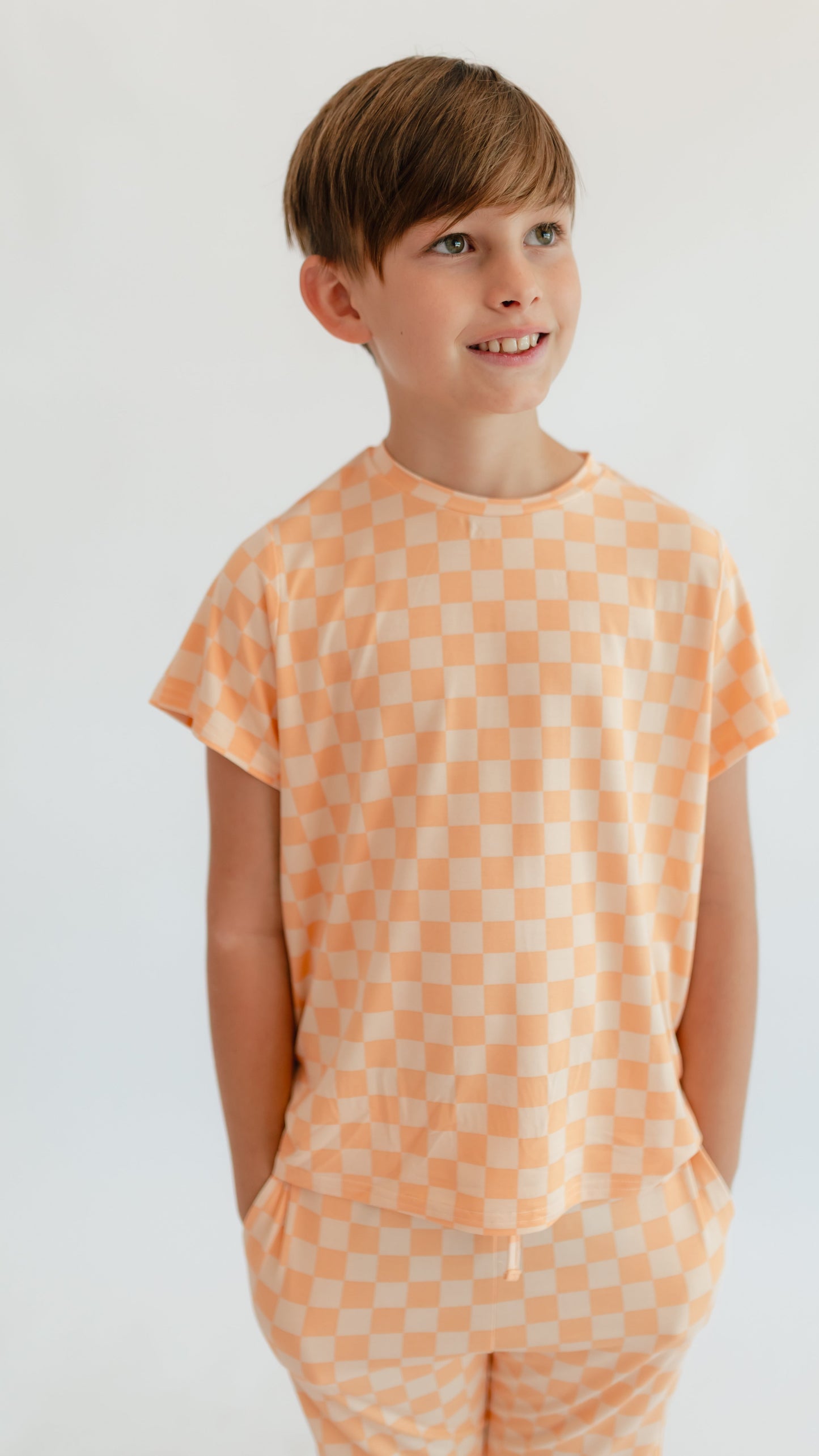 Youth Jogger Set In Orange Checkered