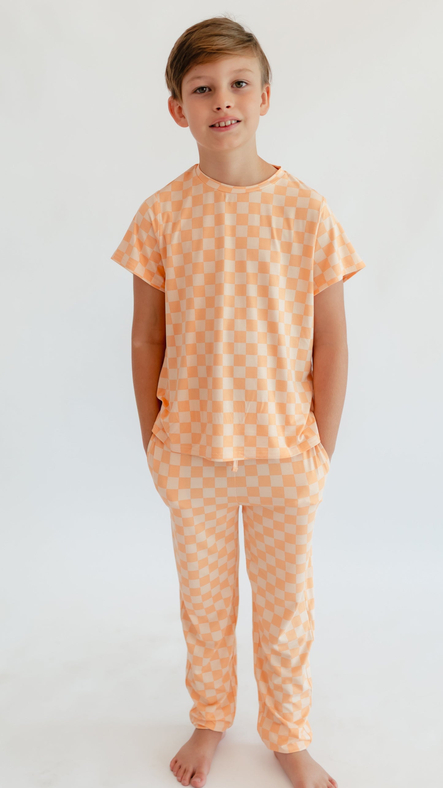 Youth Jogger Set In Orange Checkered