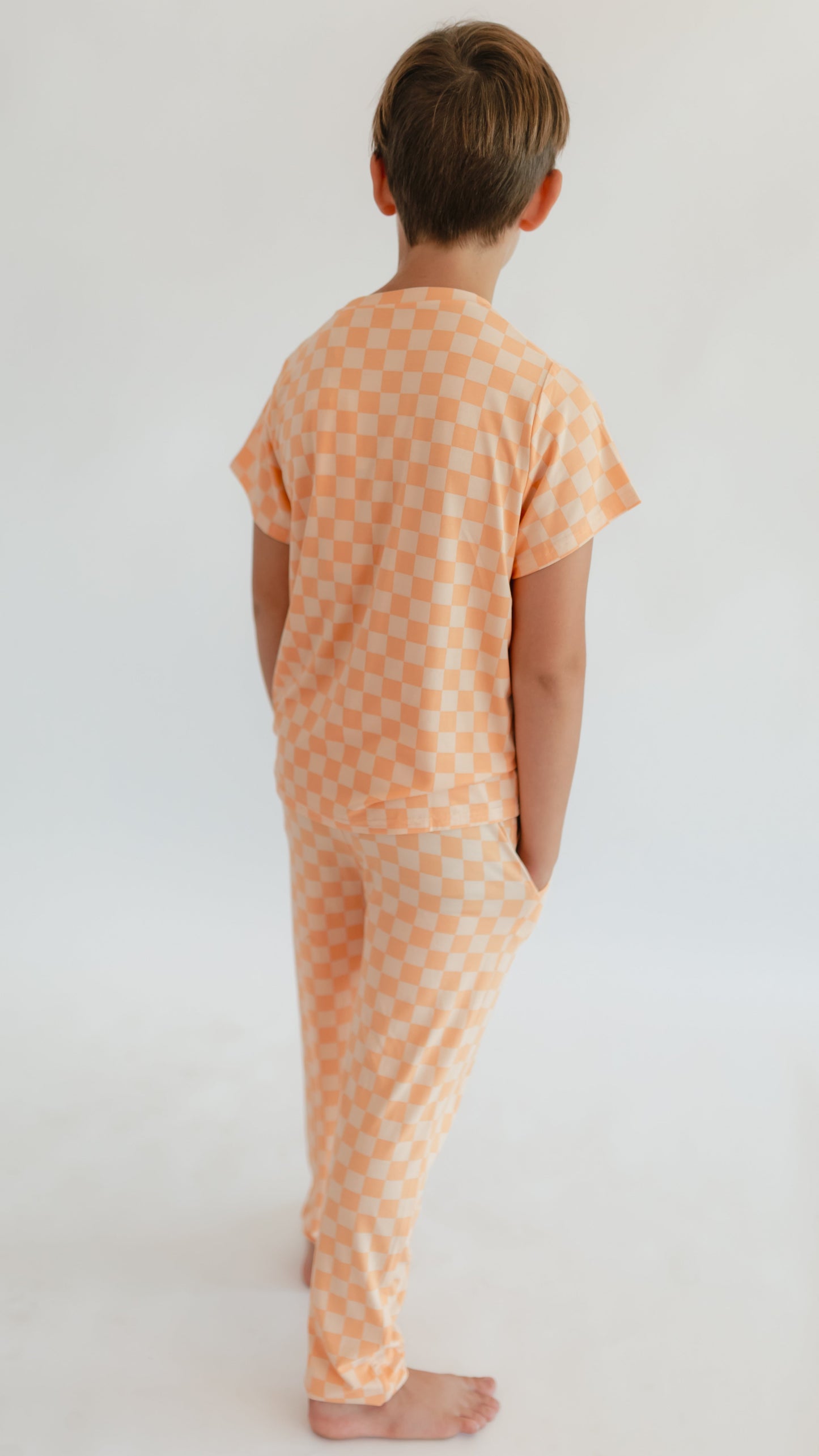 Youth Jogger Set In Orange Checkered