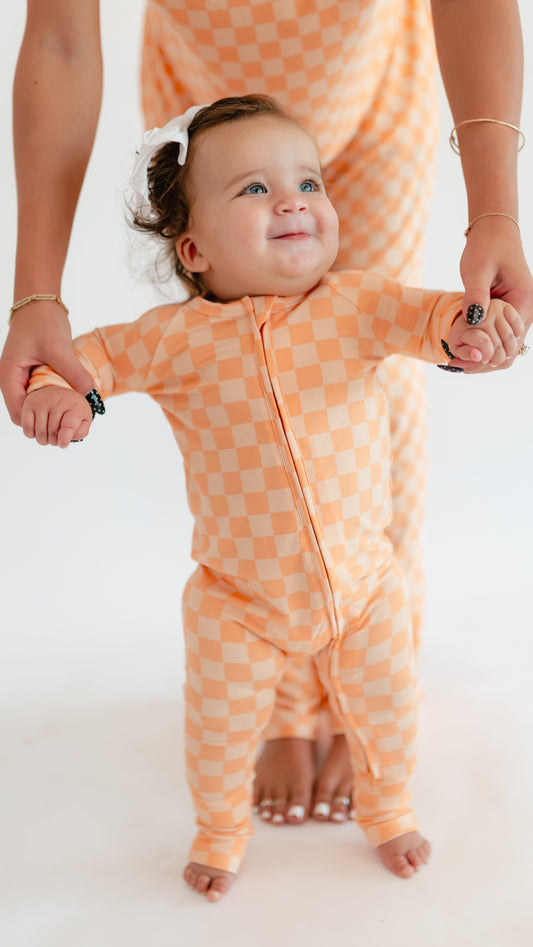 Infant Romper in Orange Checkered