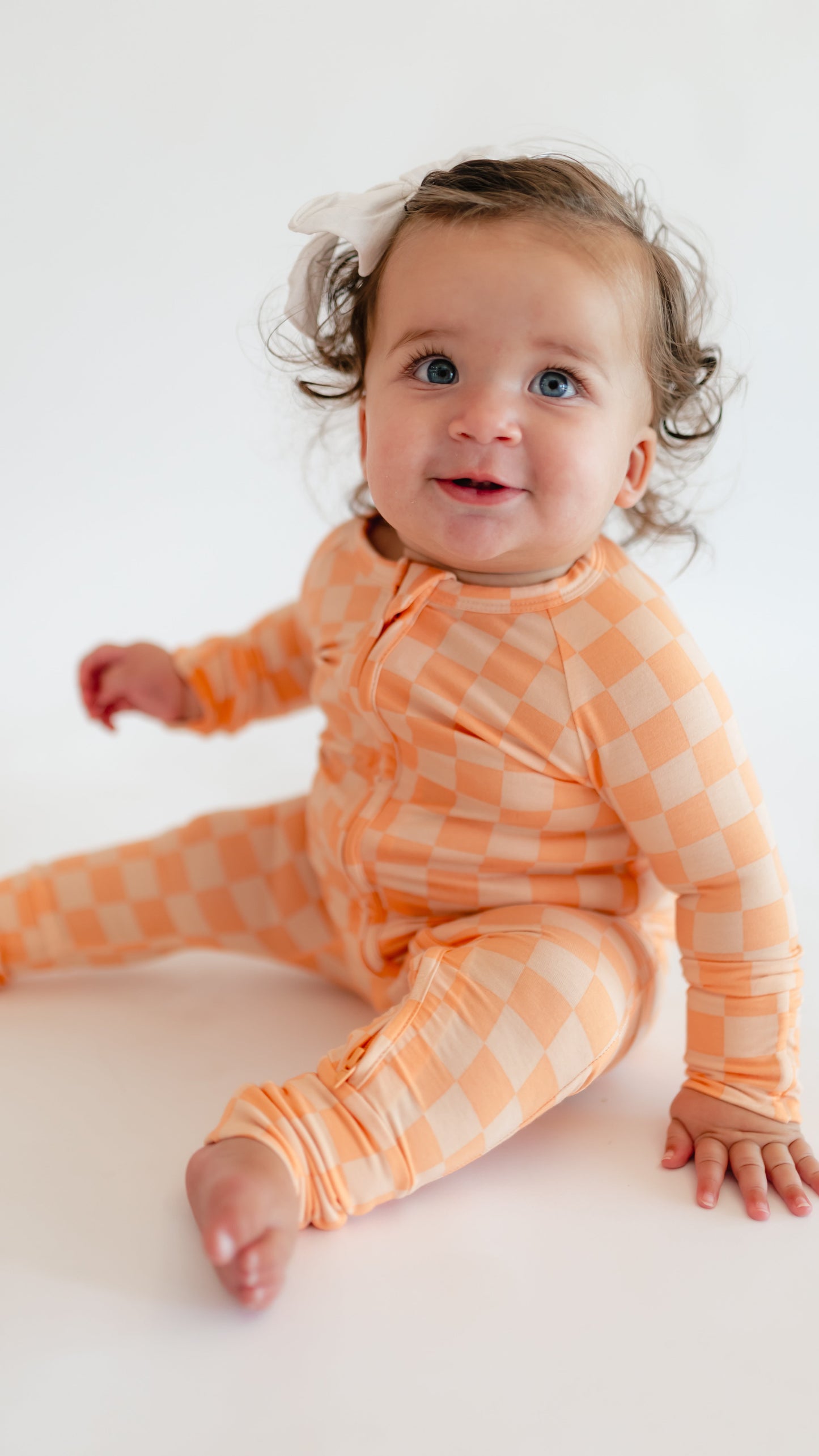Infant Romper in Orange Checkered