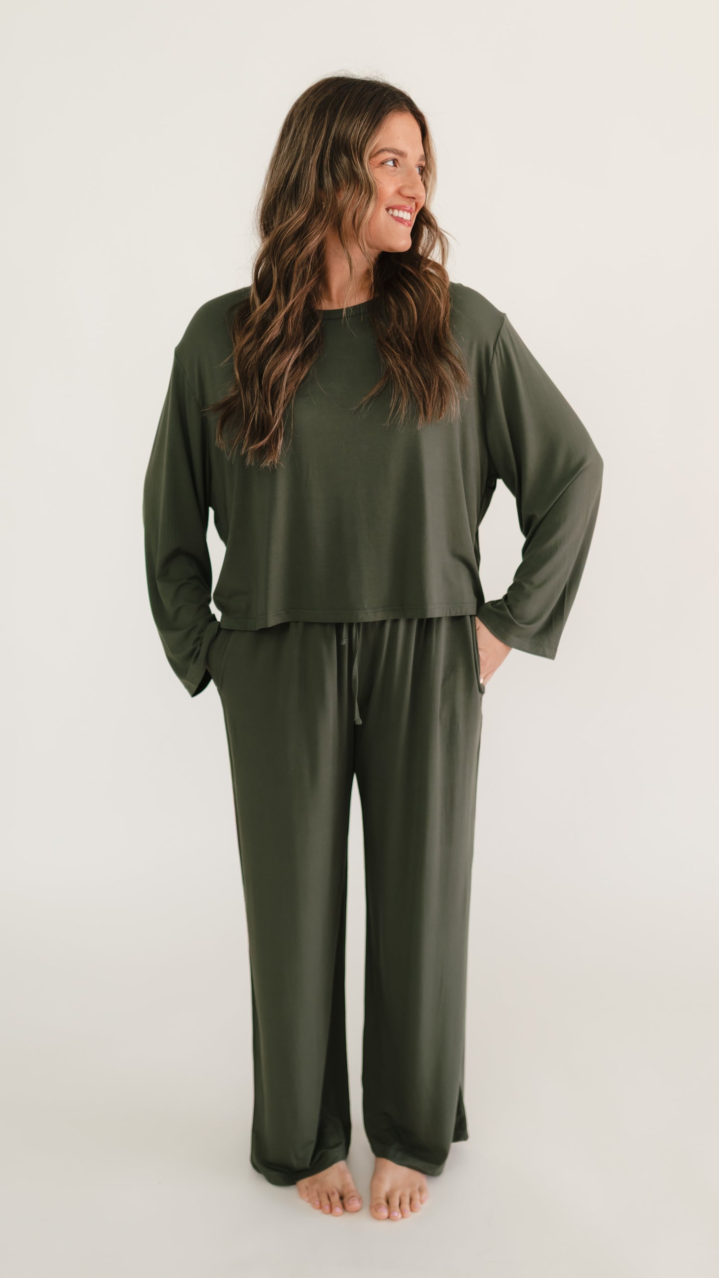 Women's Long Sleeve and Pants Set In Emerald Green