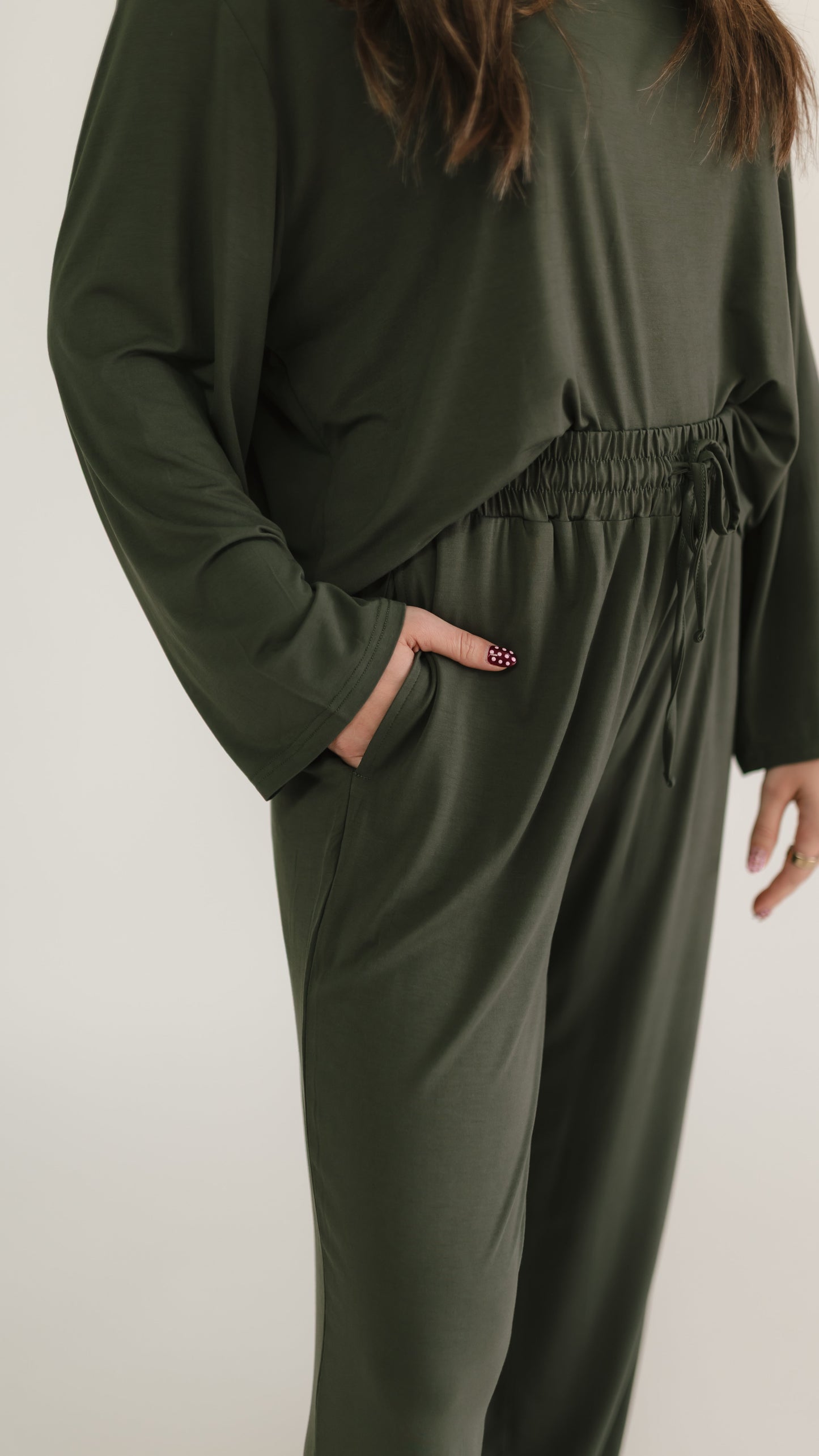 Women's Long Sleeve and Pants Set In Emerald Green