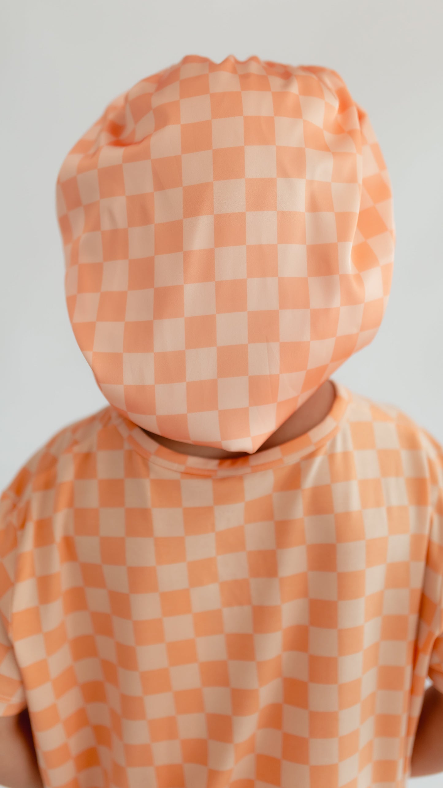 Kids Satin Bonnet in Orange Checkered