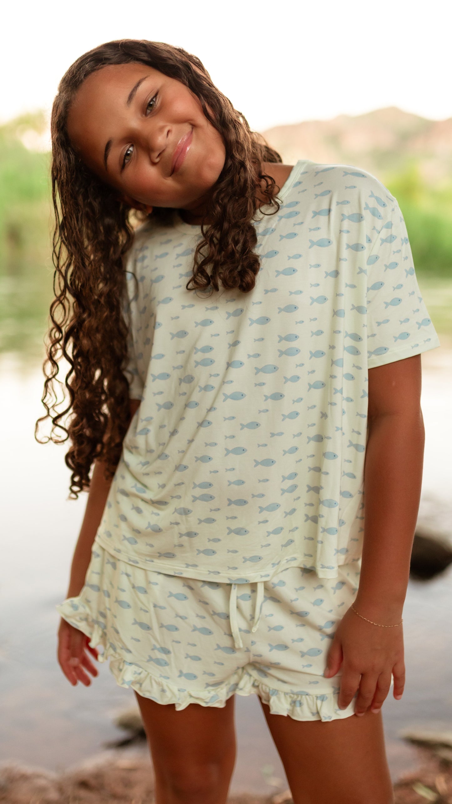 Girl's Ruffle Short Set in Little Minnows