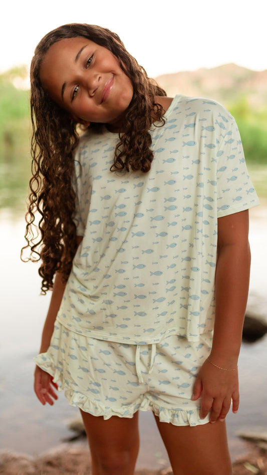 Girl's Ruffle Short Set in Little Minnows