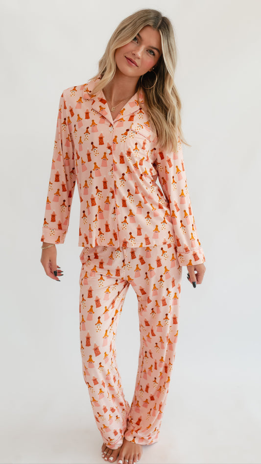 Women's Button Up Set In Pink Ghosts