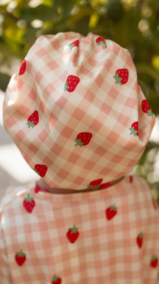 Adult Satin Bonnet in Strawberry Gingham