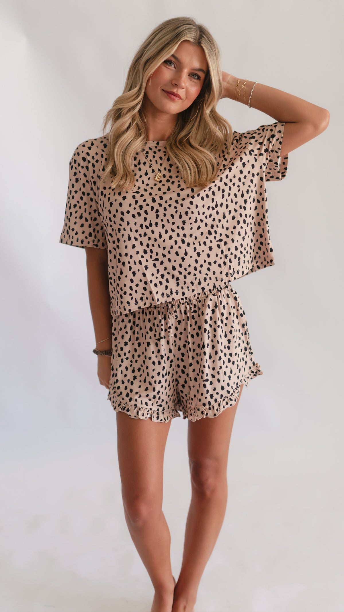 Women's Ruffle Short Set in Brown Cheetah – Silks