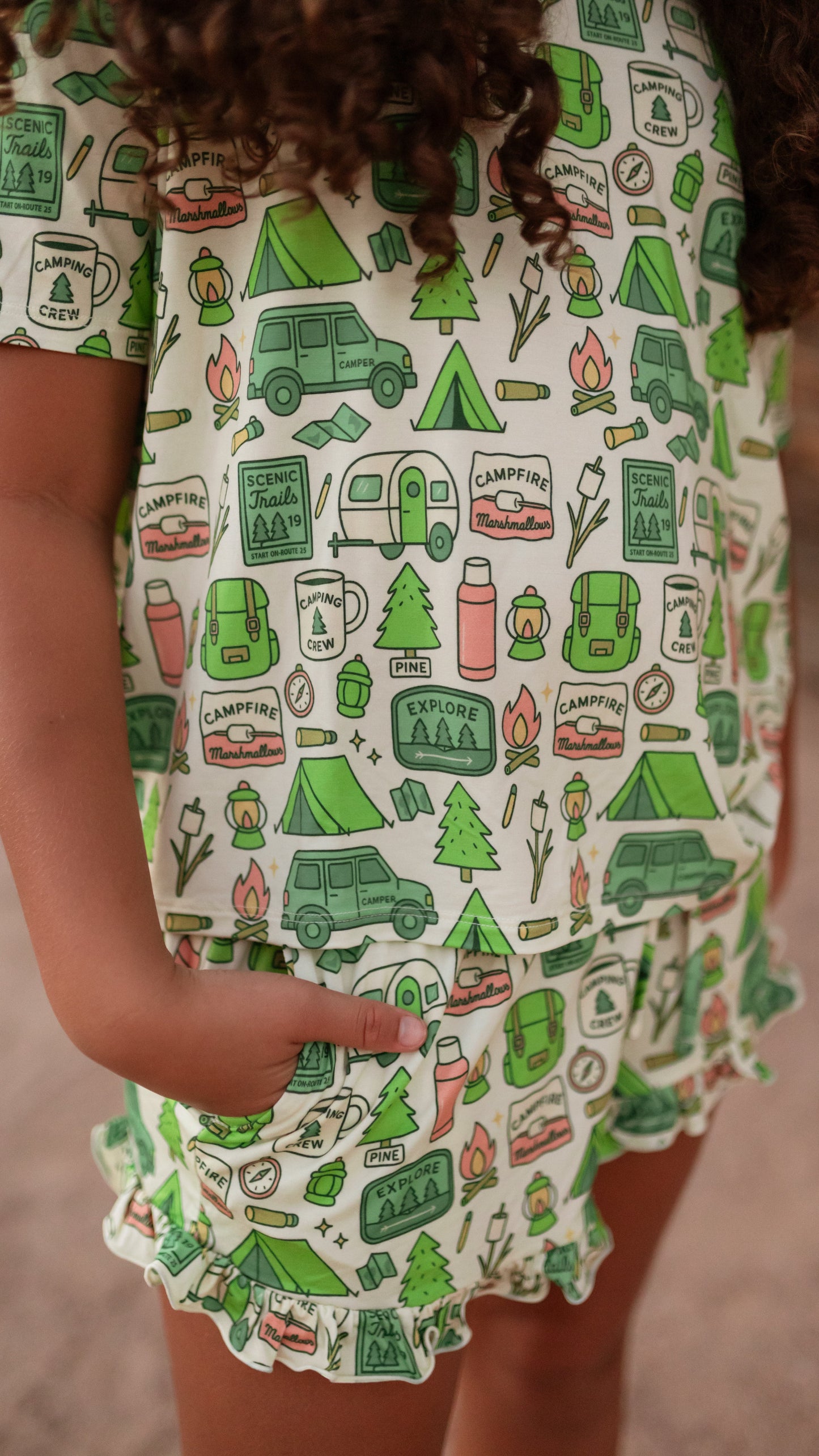 Girl's Ruffle Short Set in Happy Camper