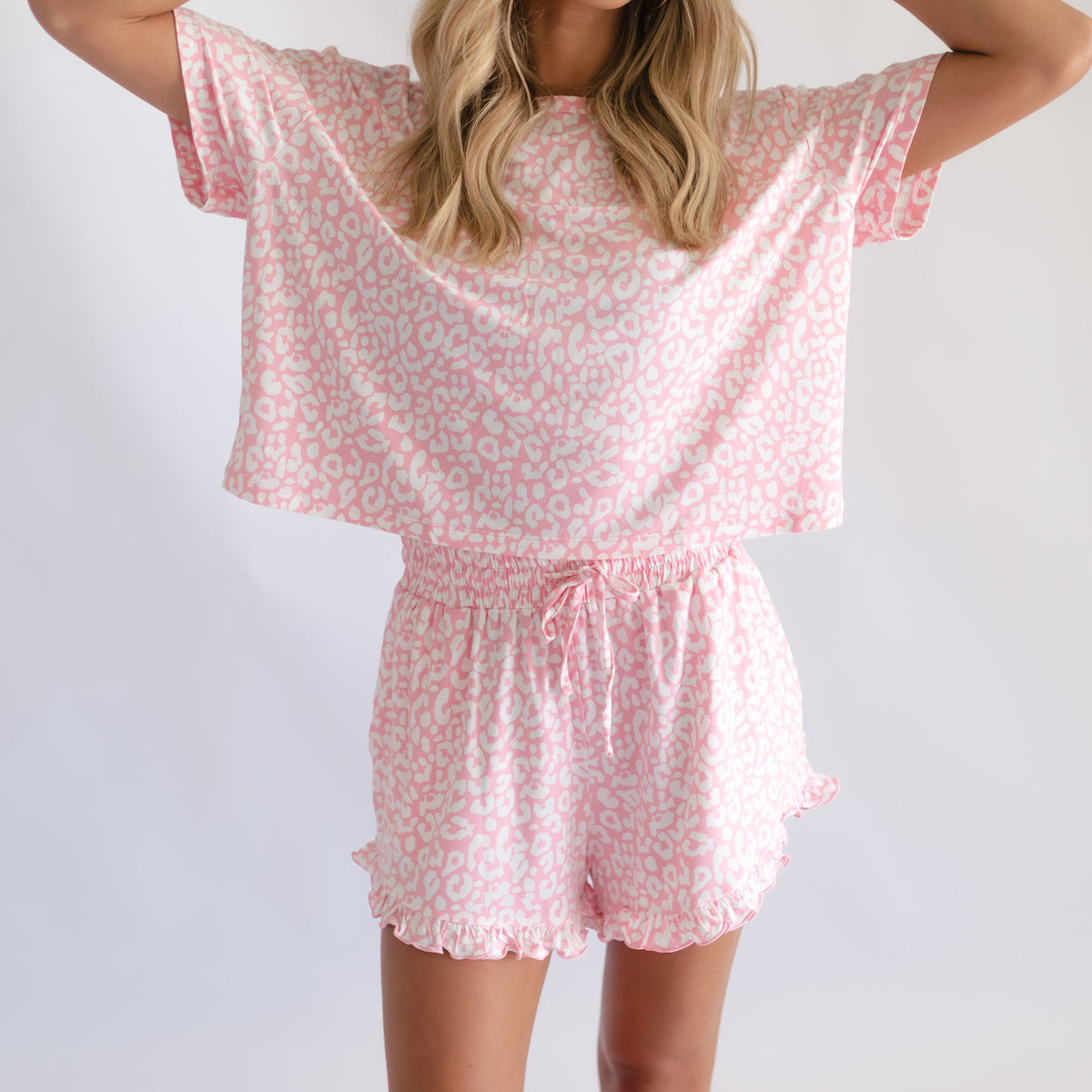 Women's Ruffle Short Set in Pink Leopard – Silks