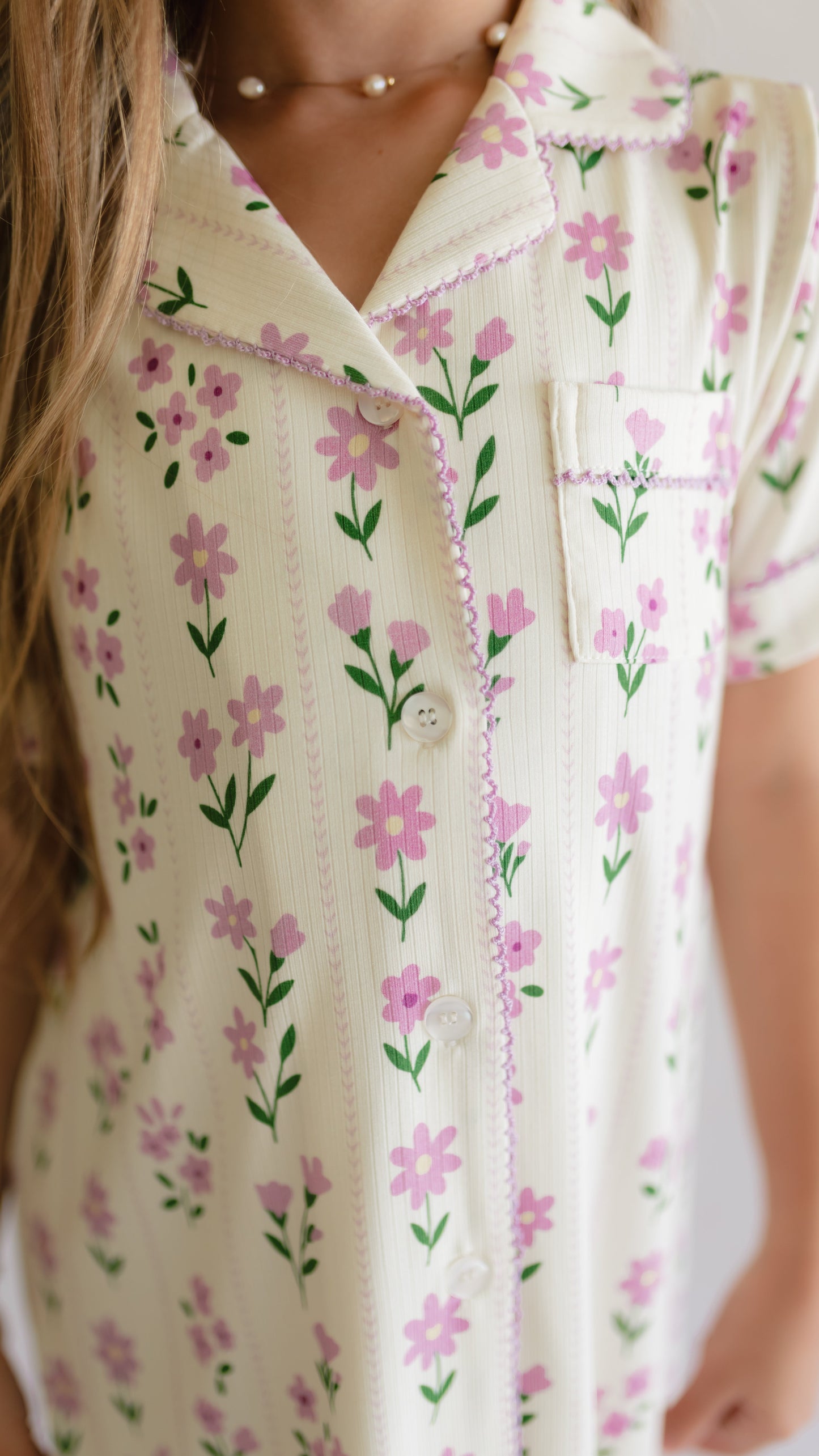 Girl's Button Down Ribbed Dress in Purple Floral