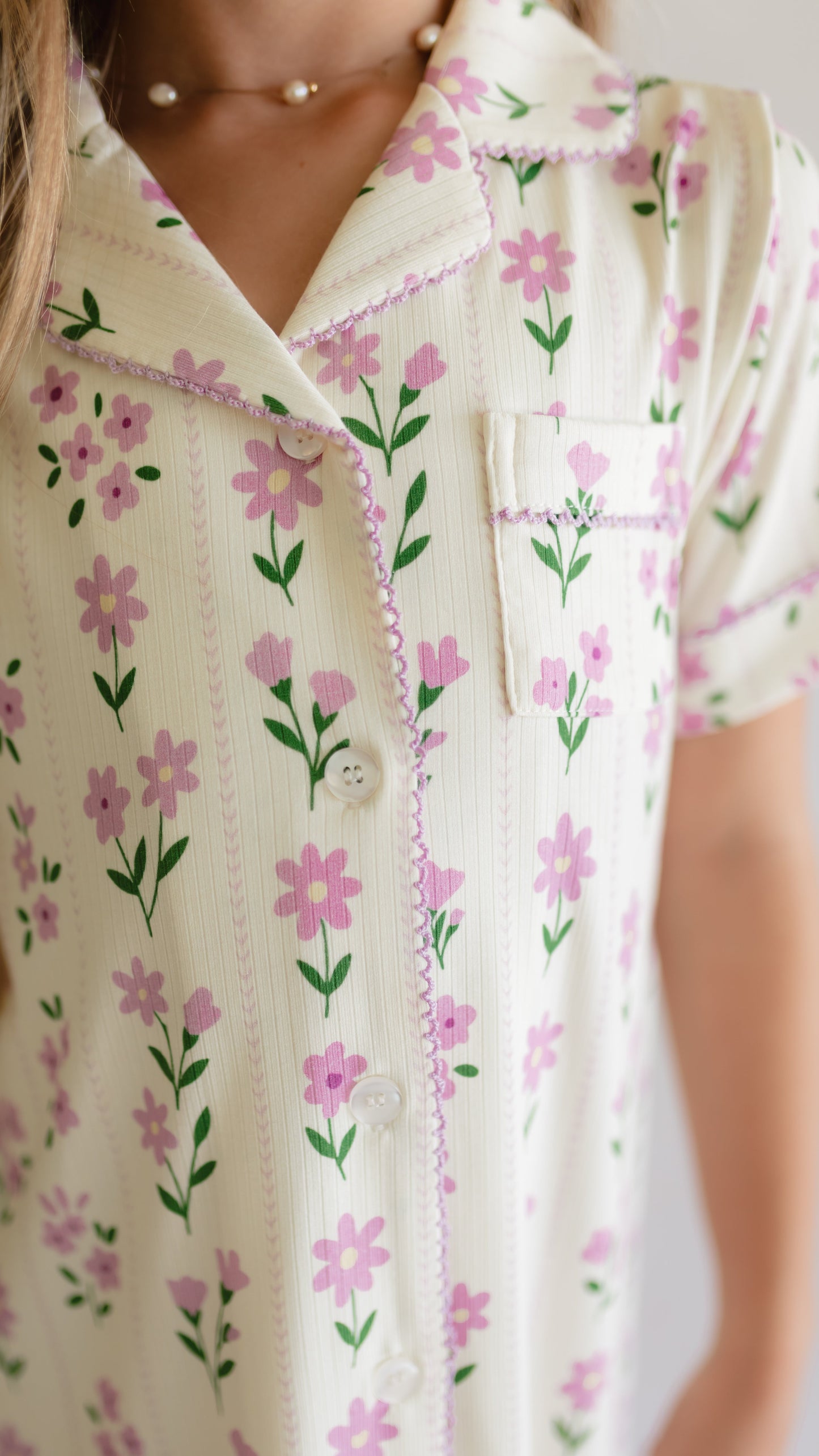 Women's Ribbed Button Down Dress In Purple Floral