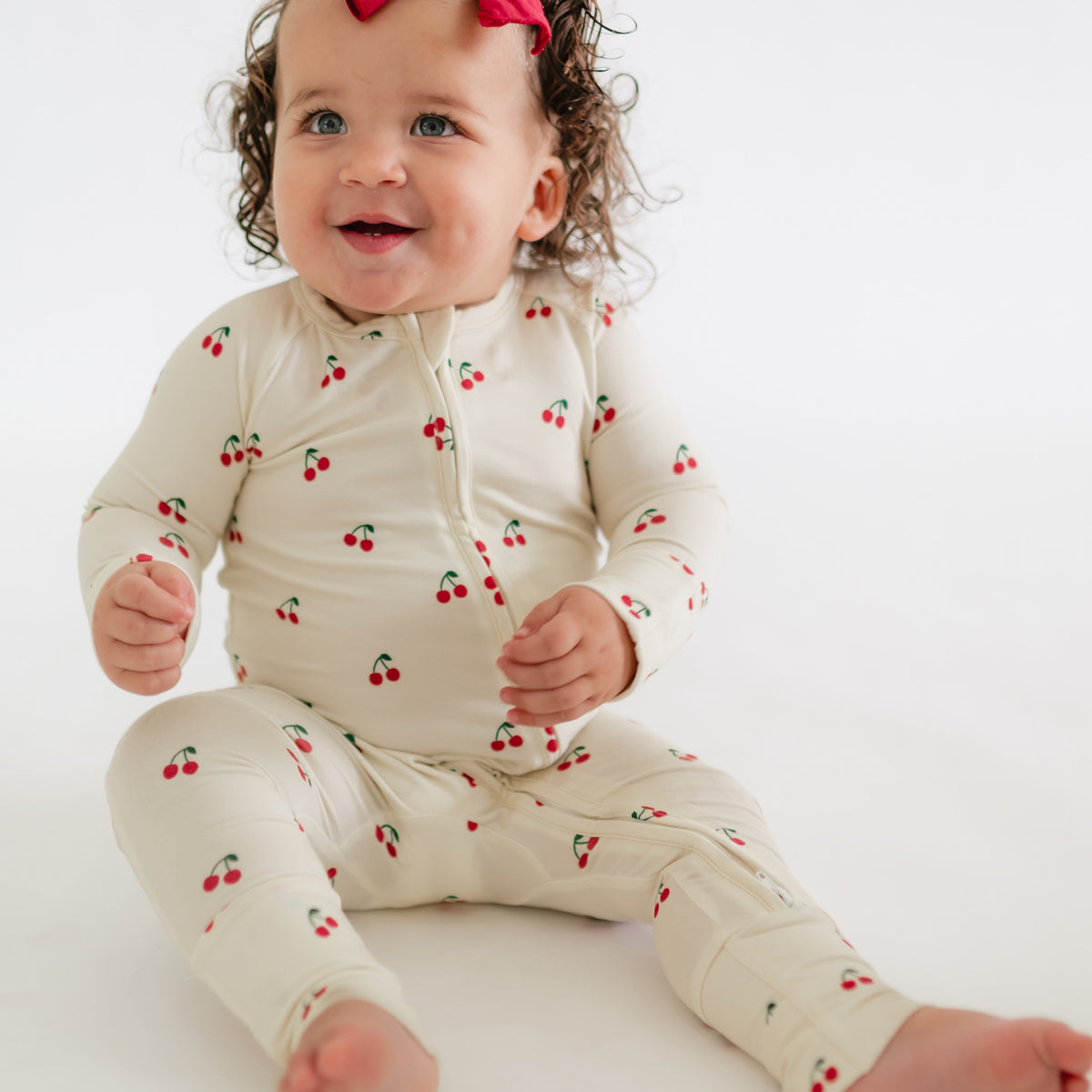 Infant Romper in Cream Cherries – Silks