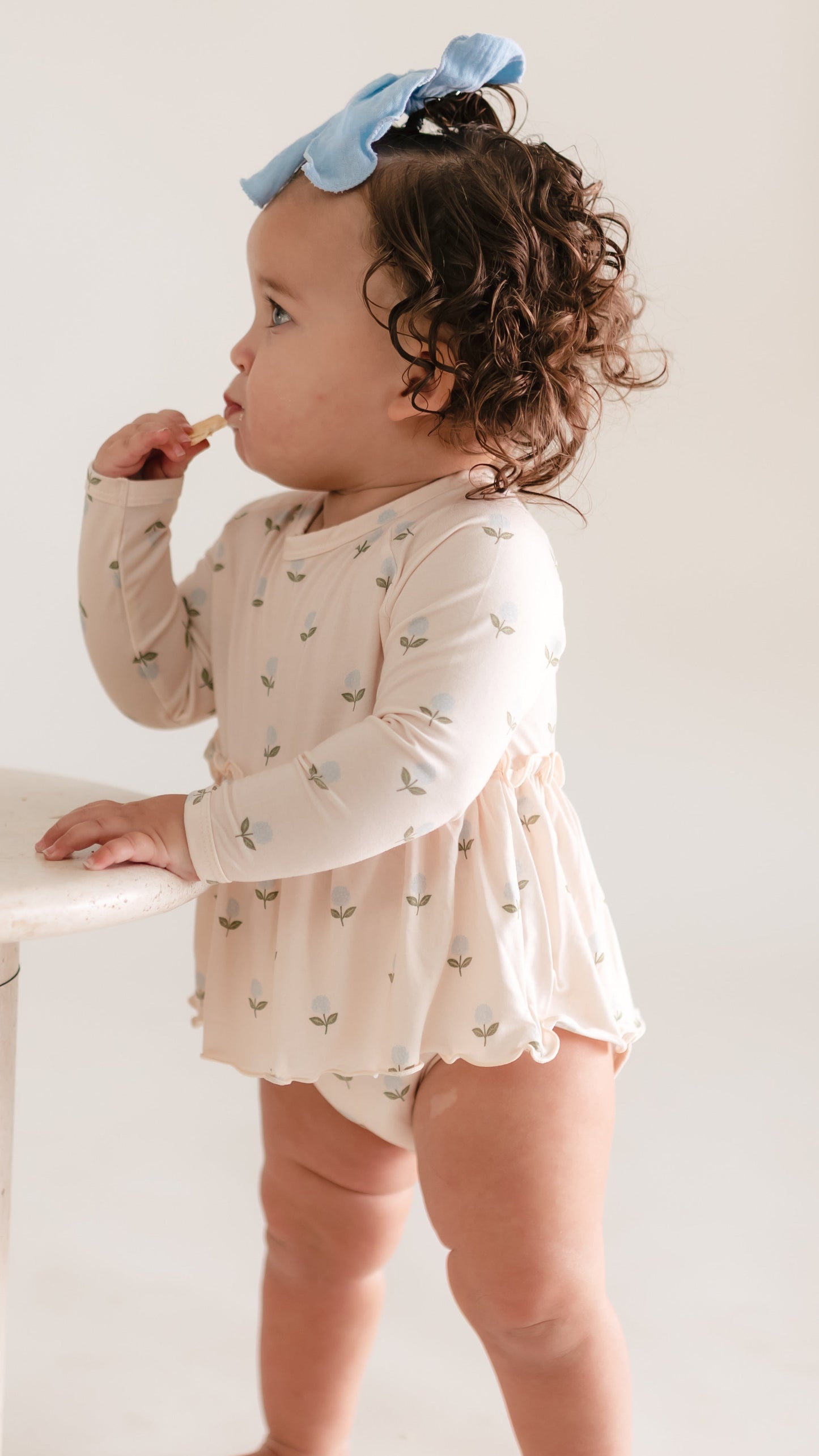 Infant Long Sleeve and Skirt Onesie in Hydrangea Dream