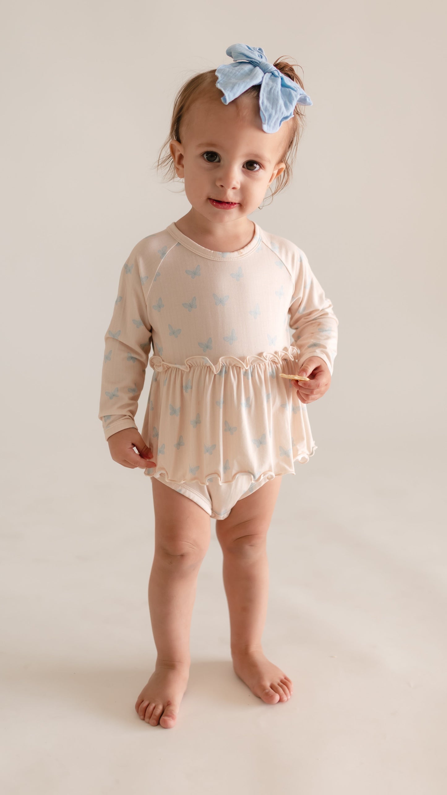Infant Long Sleeve and Skirt Onesie in Blue Butterflies