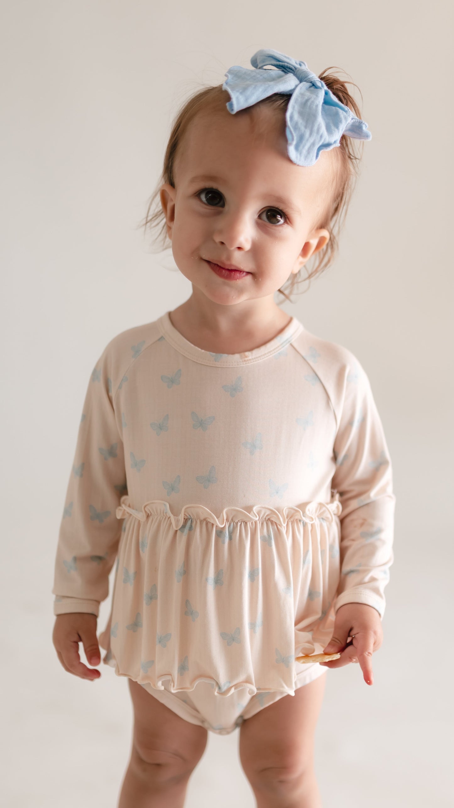 Infant Long Sleeve and Skirt Onesie in Blue Butterflies