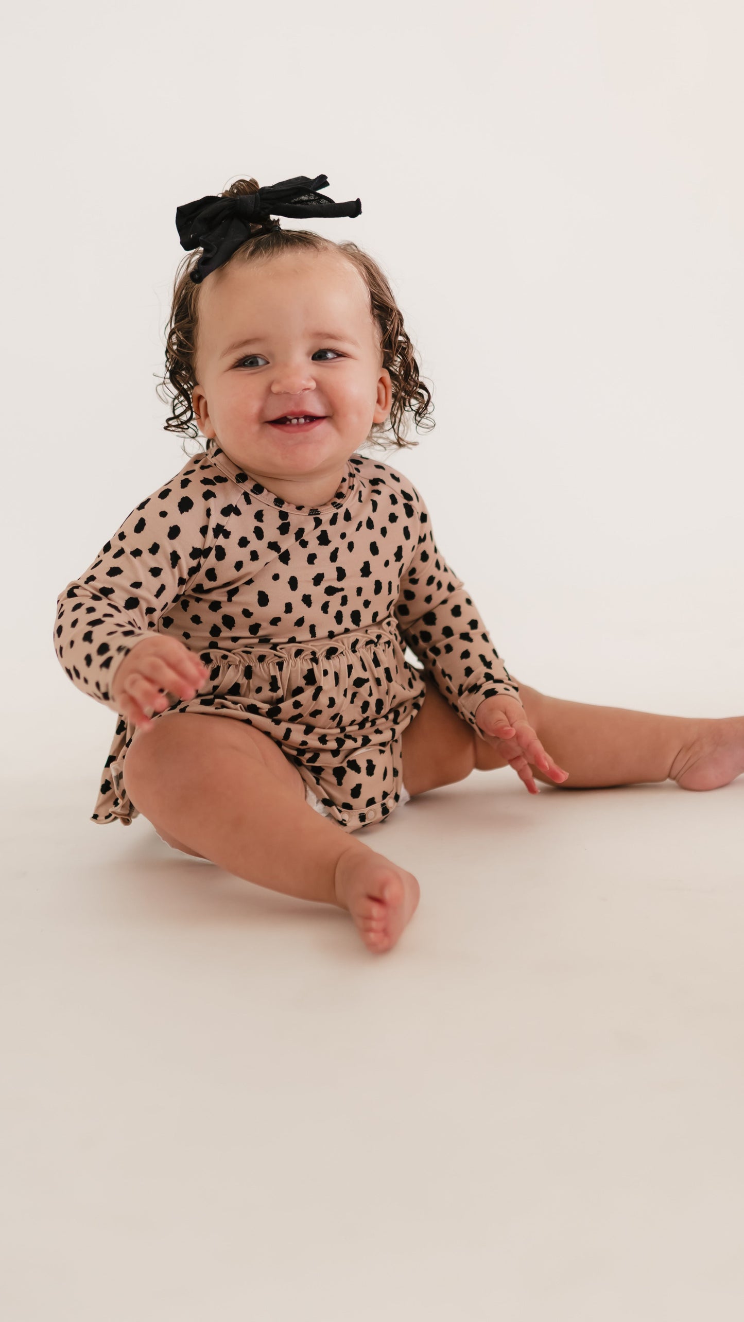 Infant Long Sleeve and Skirt Onesie in Brown Cheetah