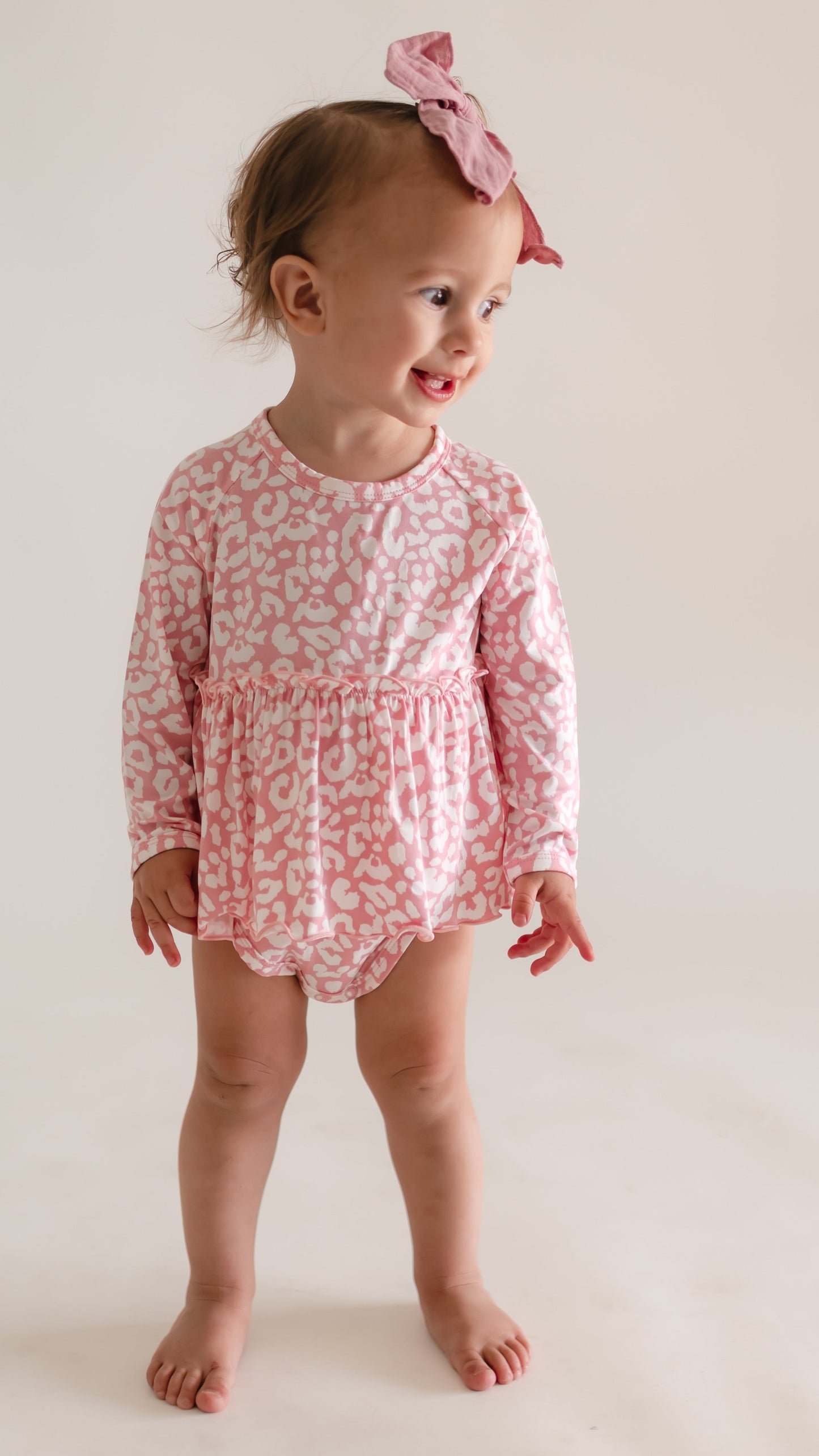 Infant Long Sleeve and Skirt Onesie in Pink Leopard