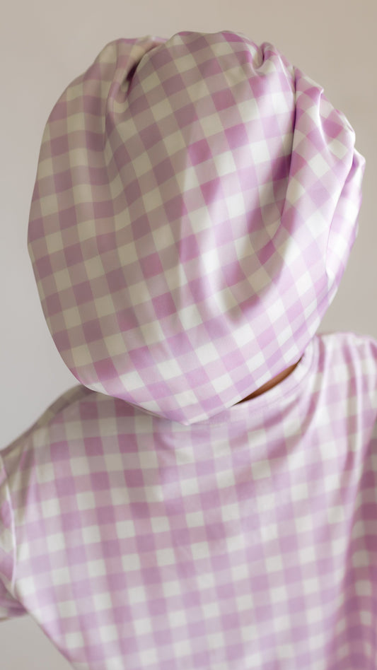 Adult Satin Bonnet in Purple Gingham