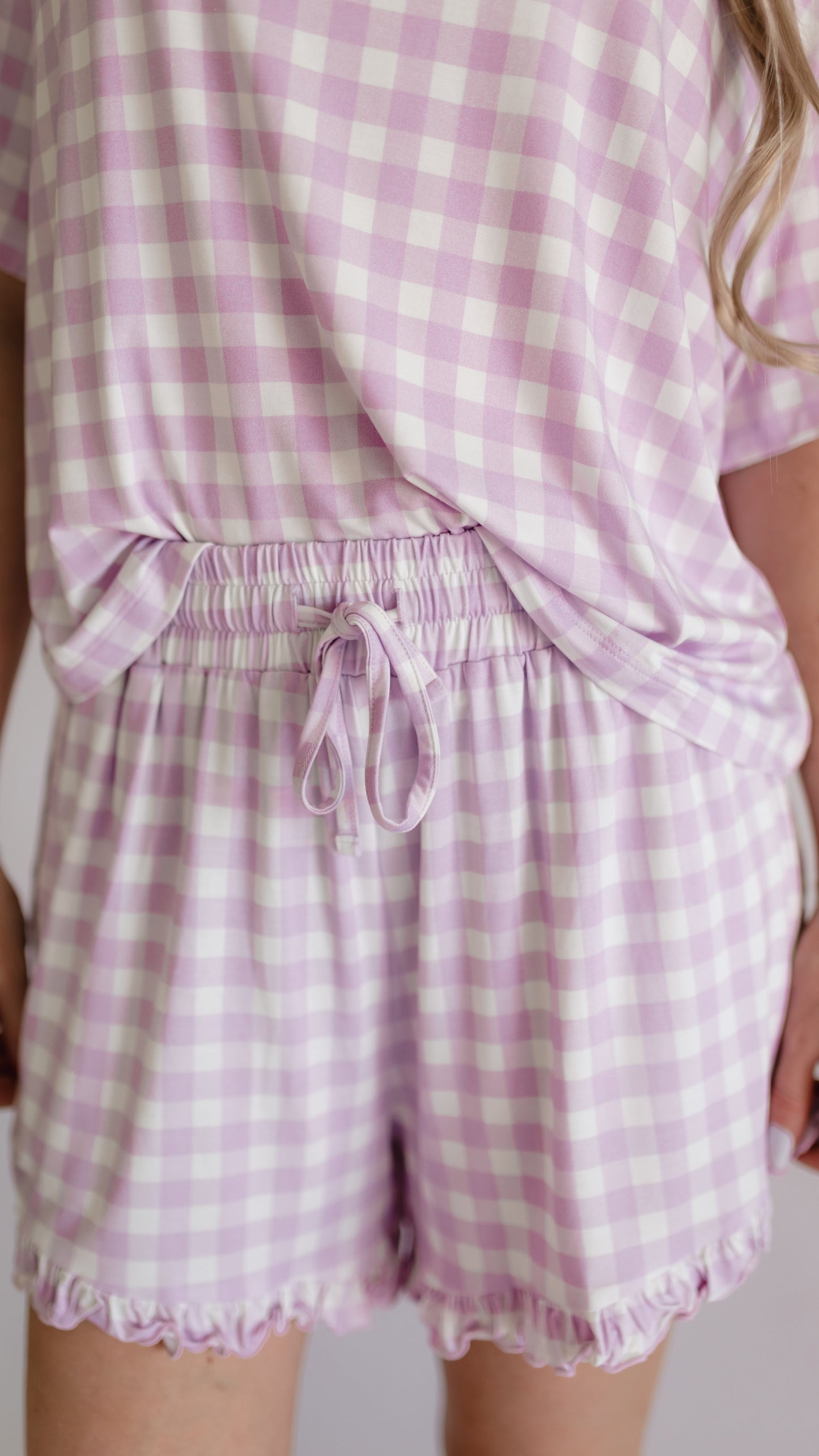 Women’s Ruffle Short Set in Purple Gingham