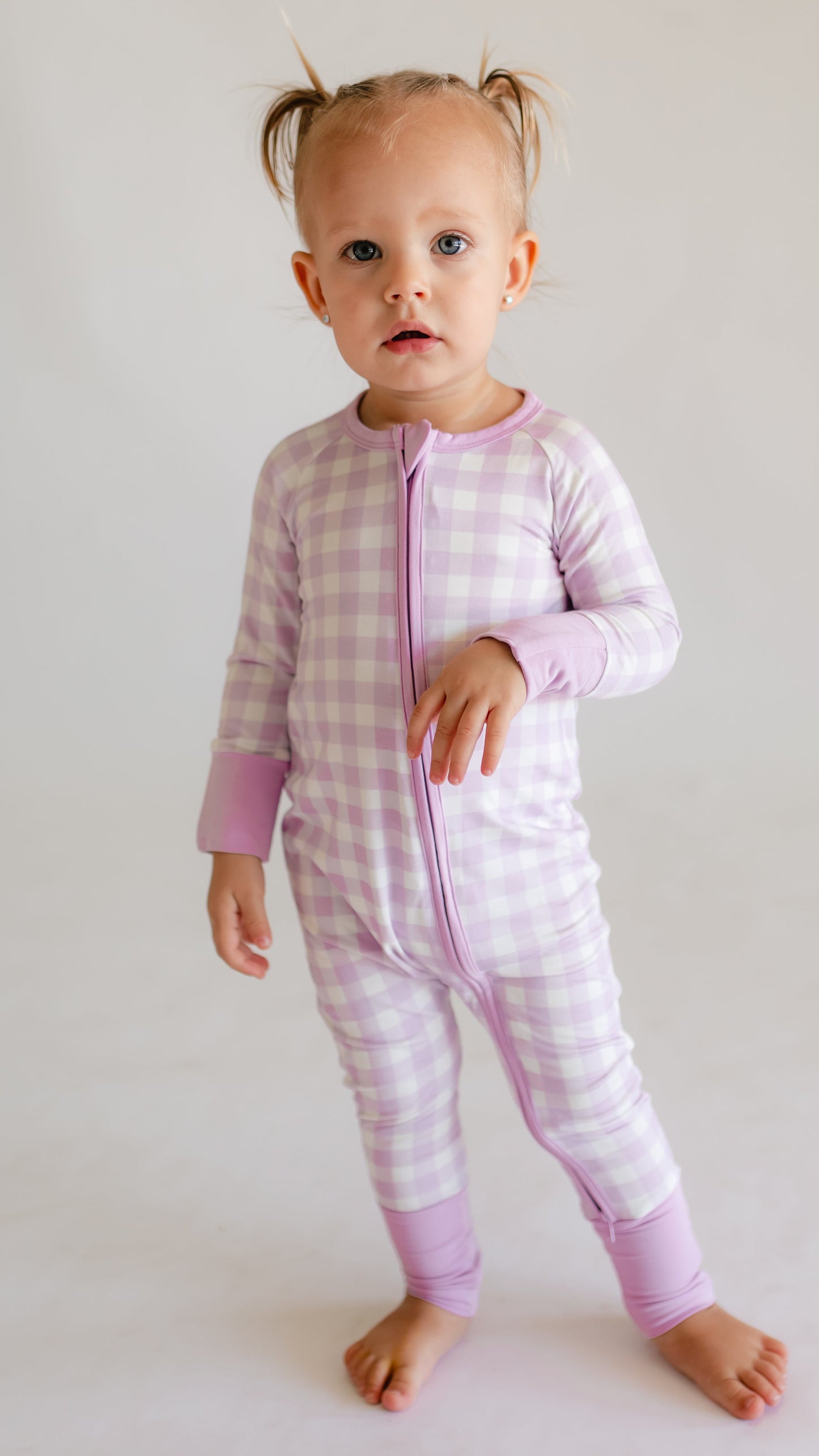 Infant Romper in Purple Gingham