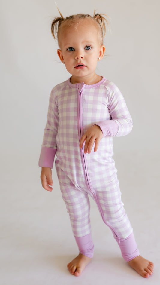 Infant Romper in Purple Gingham