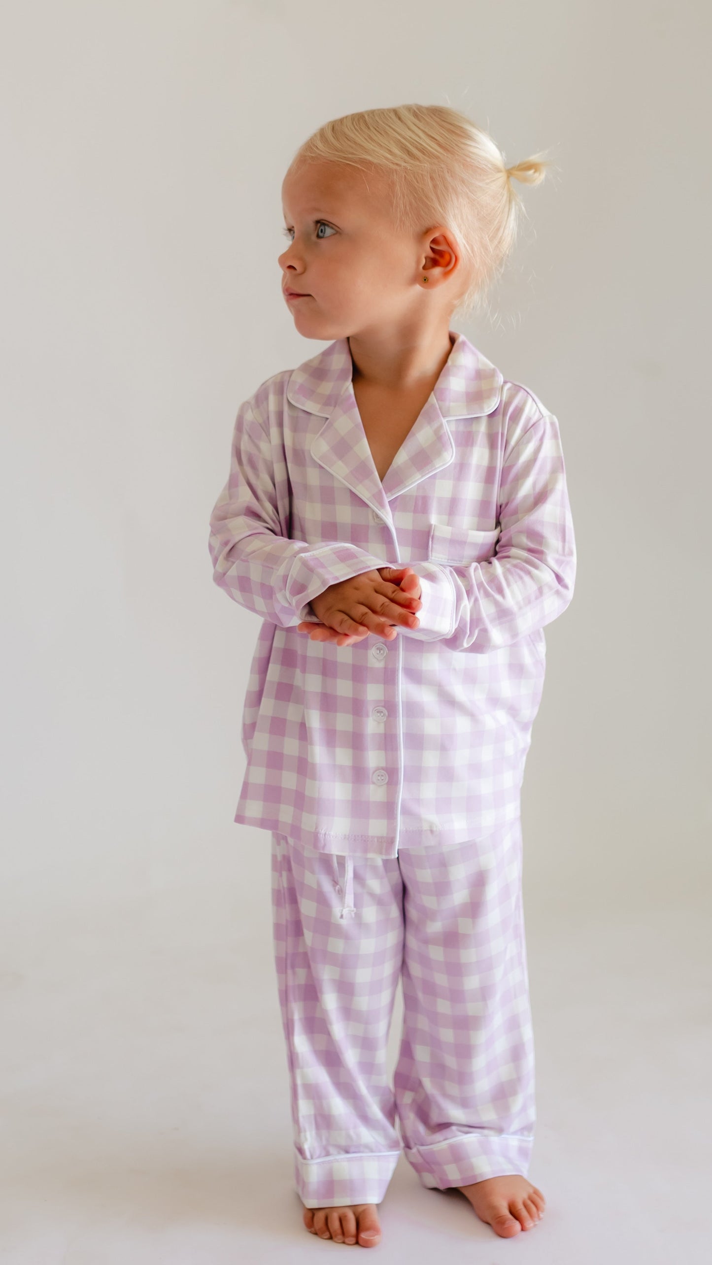 Girl's Button Up Set in Purple Gingham