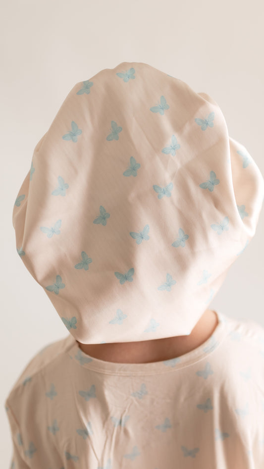 Adult Satin Bonnet in Blue Butterflies