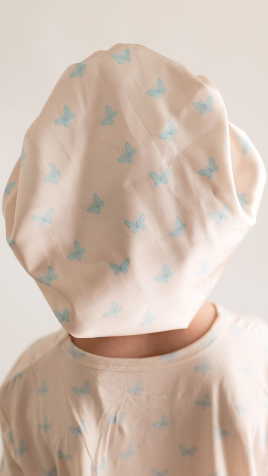 Kids Satin Bonnet in Blue Butterflies