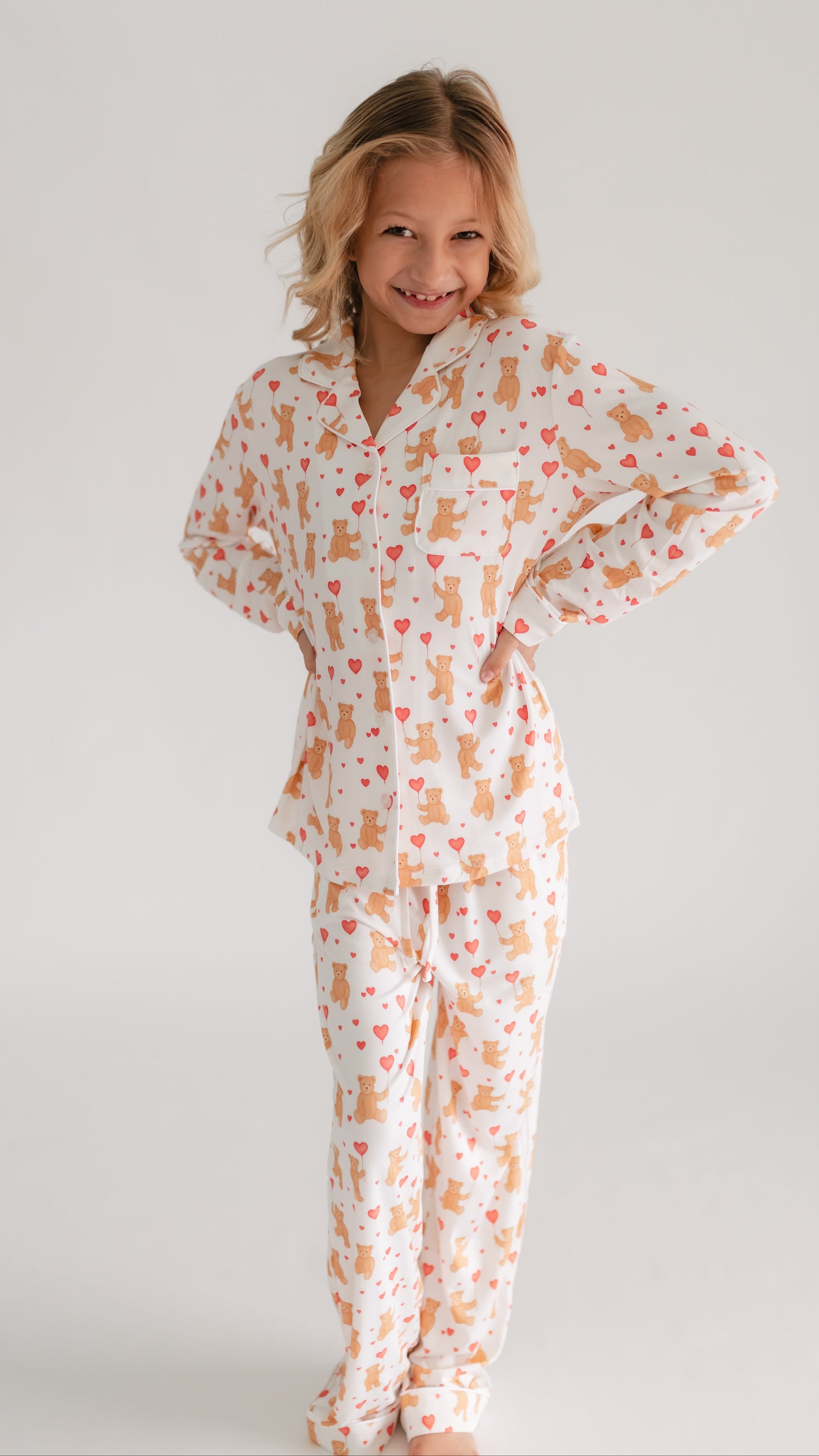 Girl's Button Up Set in Heart Bears