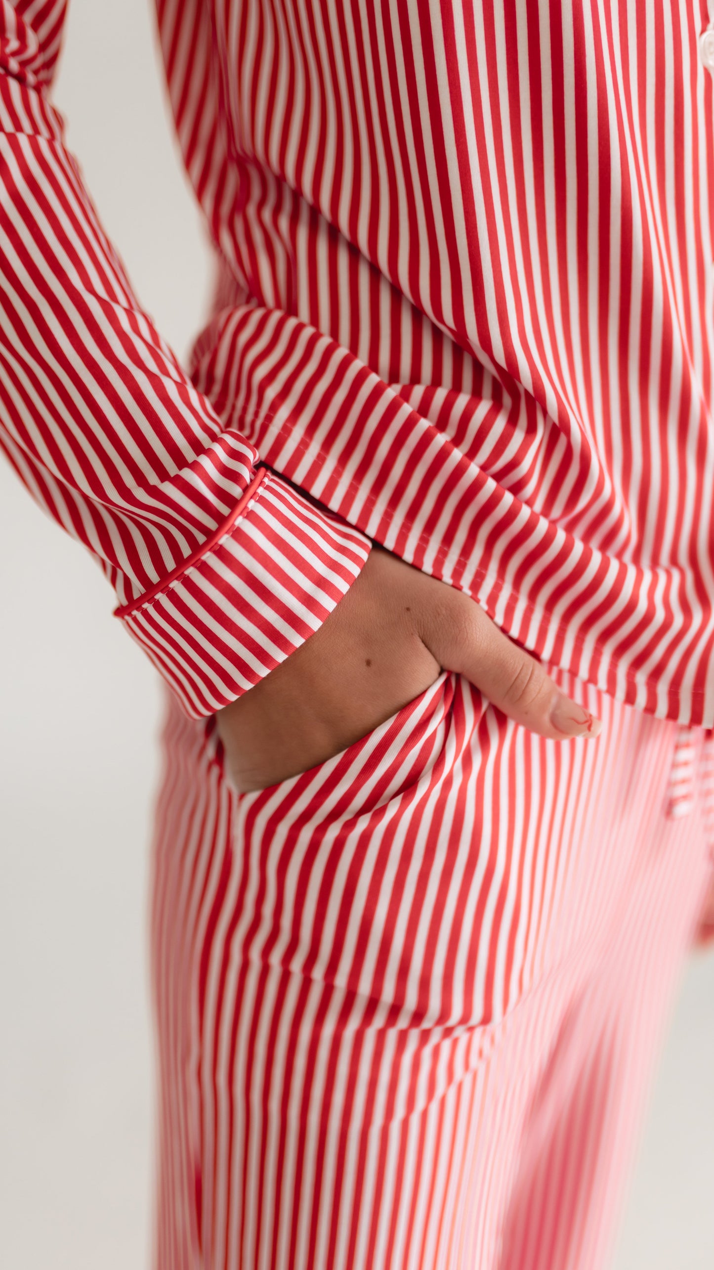 Girl's Button Up Set in Red Pin Stripes