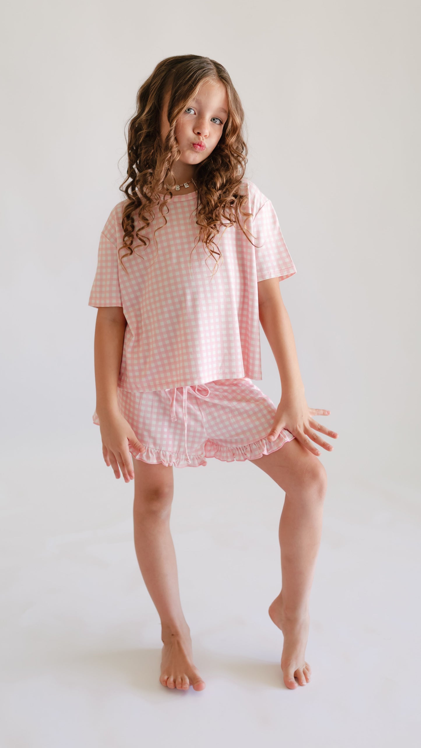 Girl's Ruffle Set in Pink Gingham