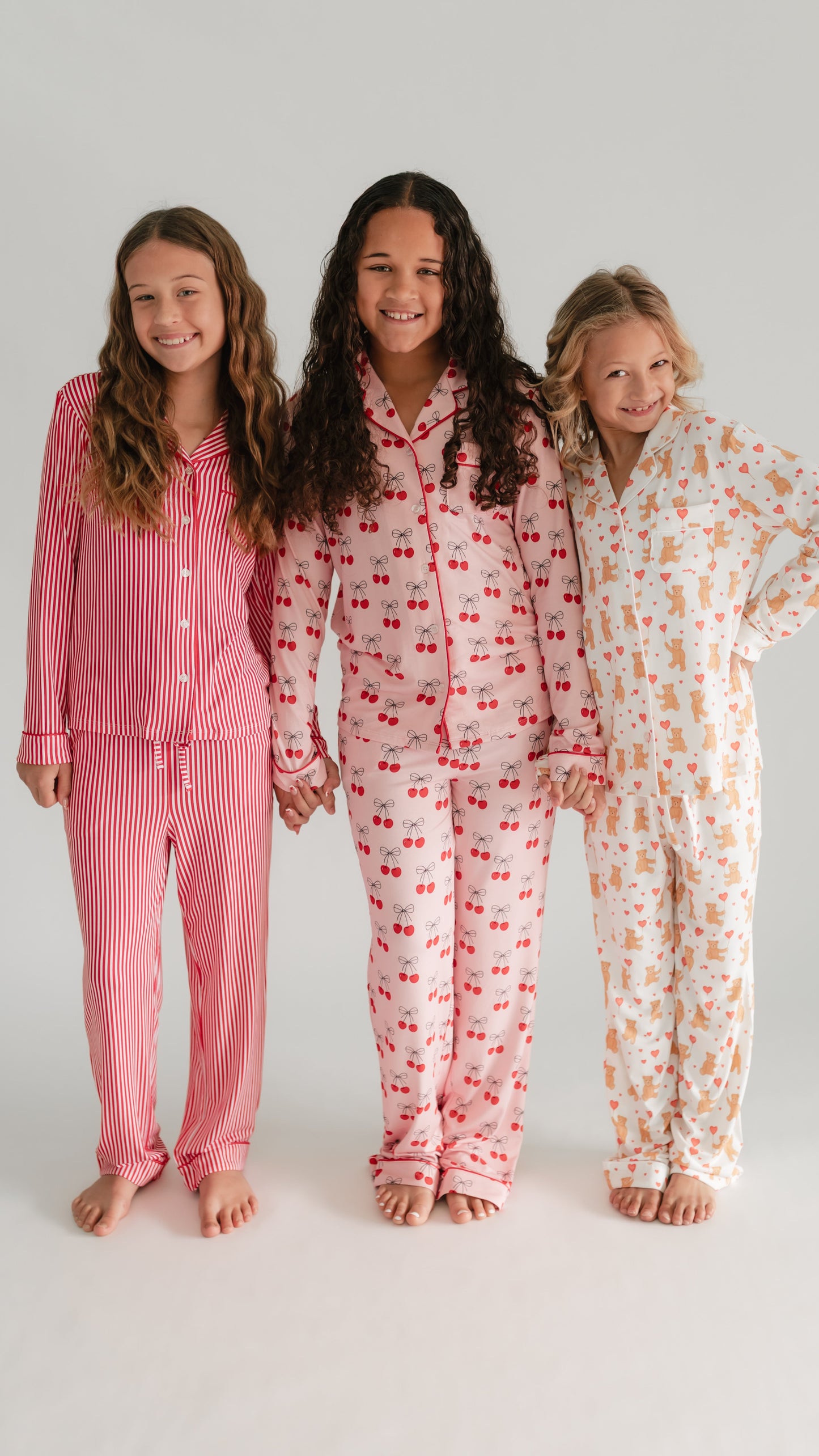 Girl's Button Up Set in Pink Cherry Bows