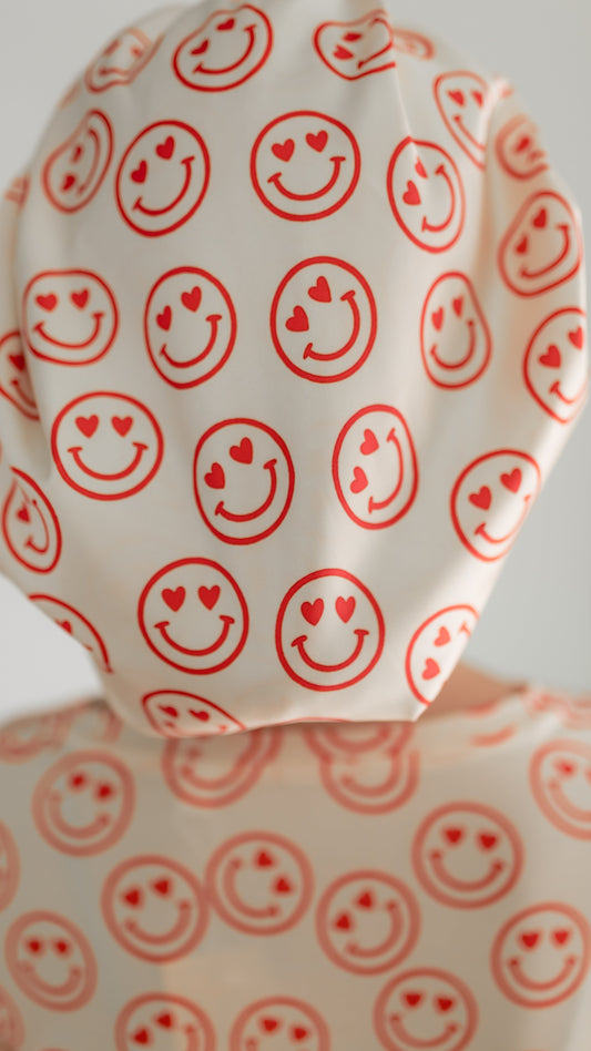 Adult Satin Bonnet in Heart Smileys
