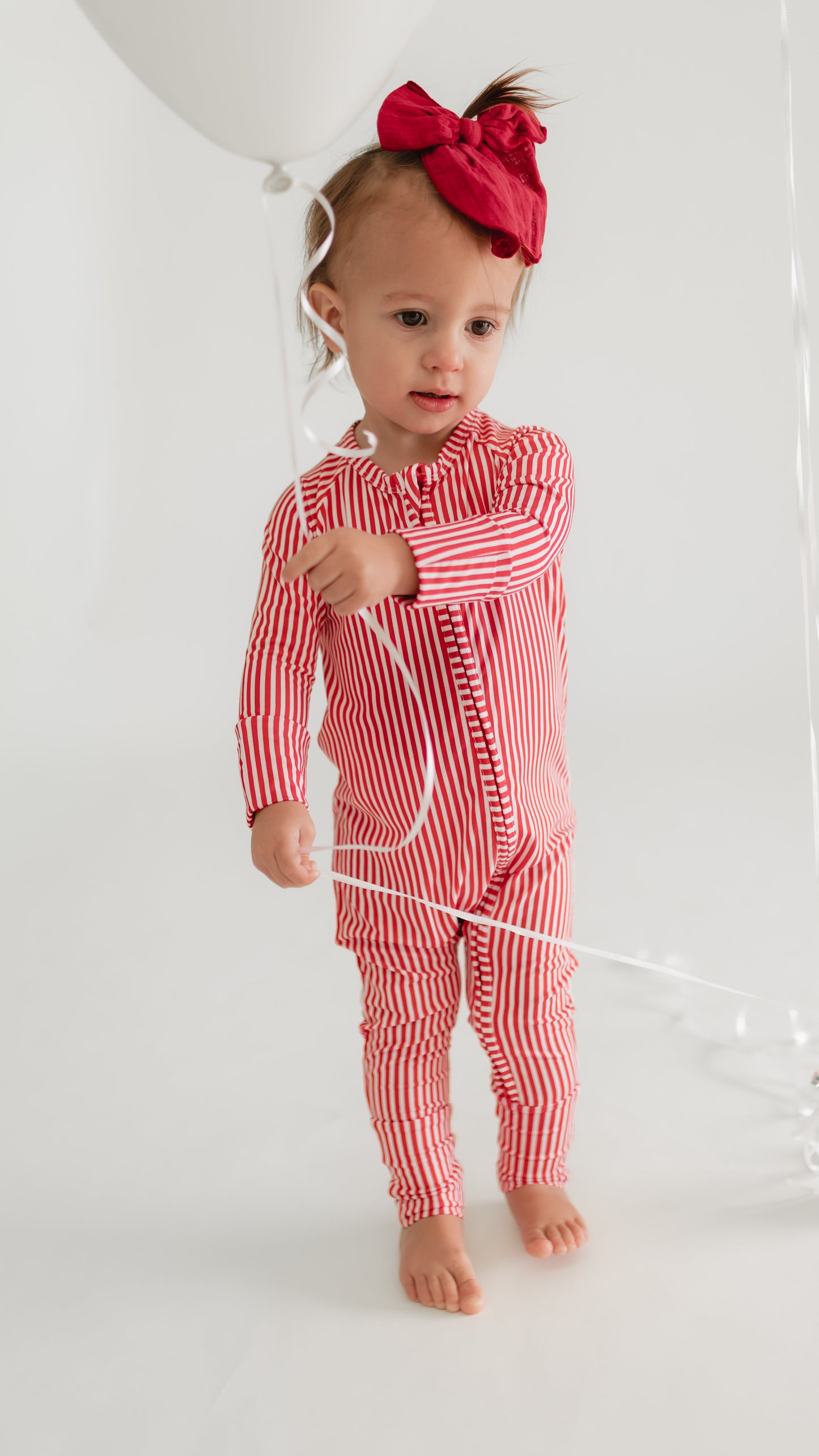 Infant Romper in Red Pin Stripes