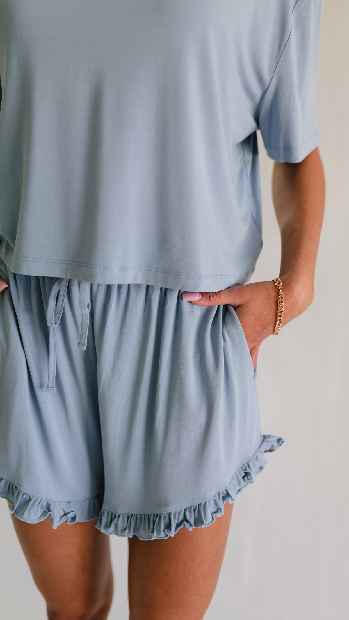 Cornflower Blue Ruffle Top Women's Ruffle Short Set in Cornflower Blue – Silks