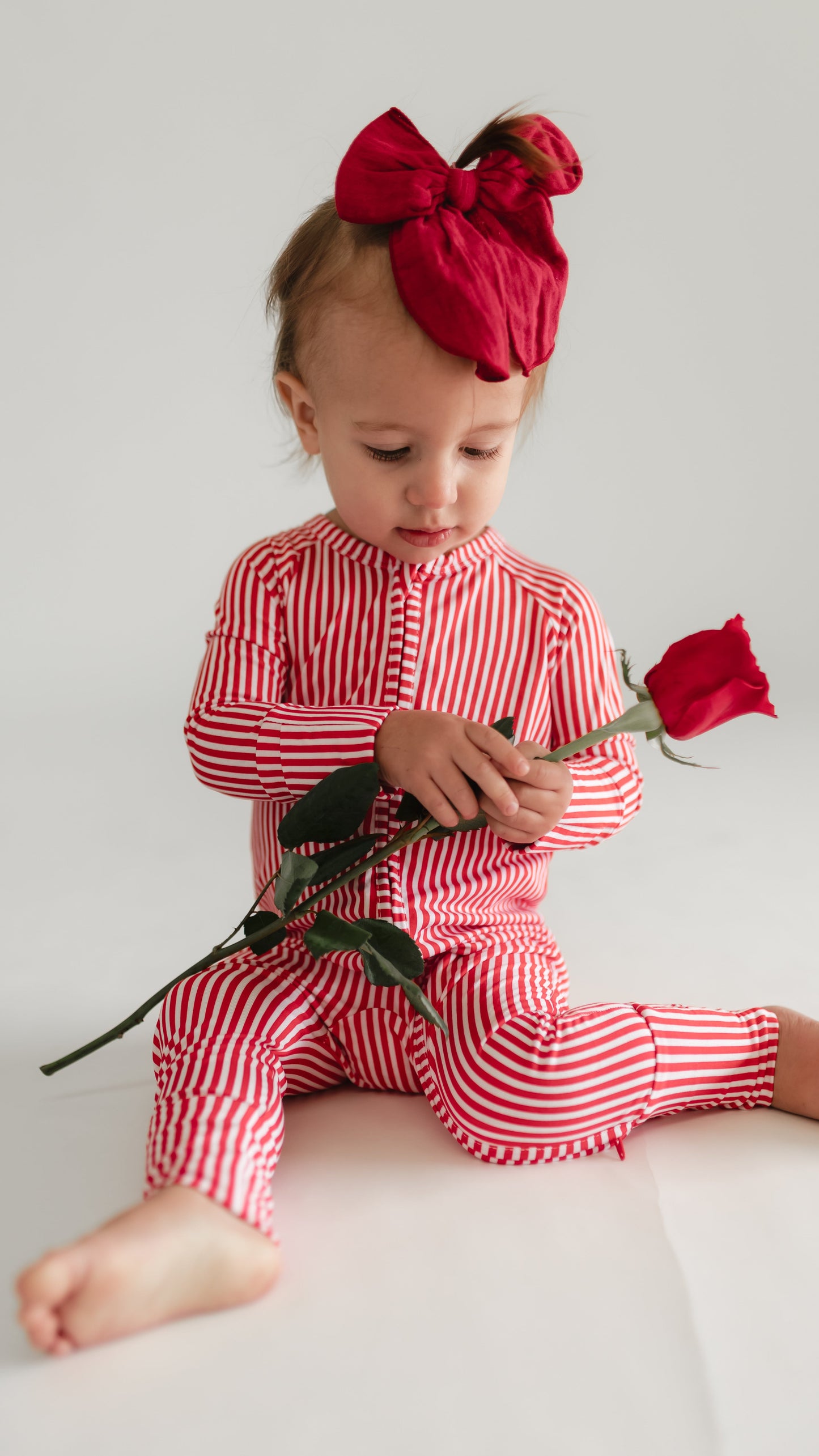 Infant Romper in Red Pin Stripes