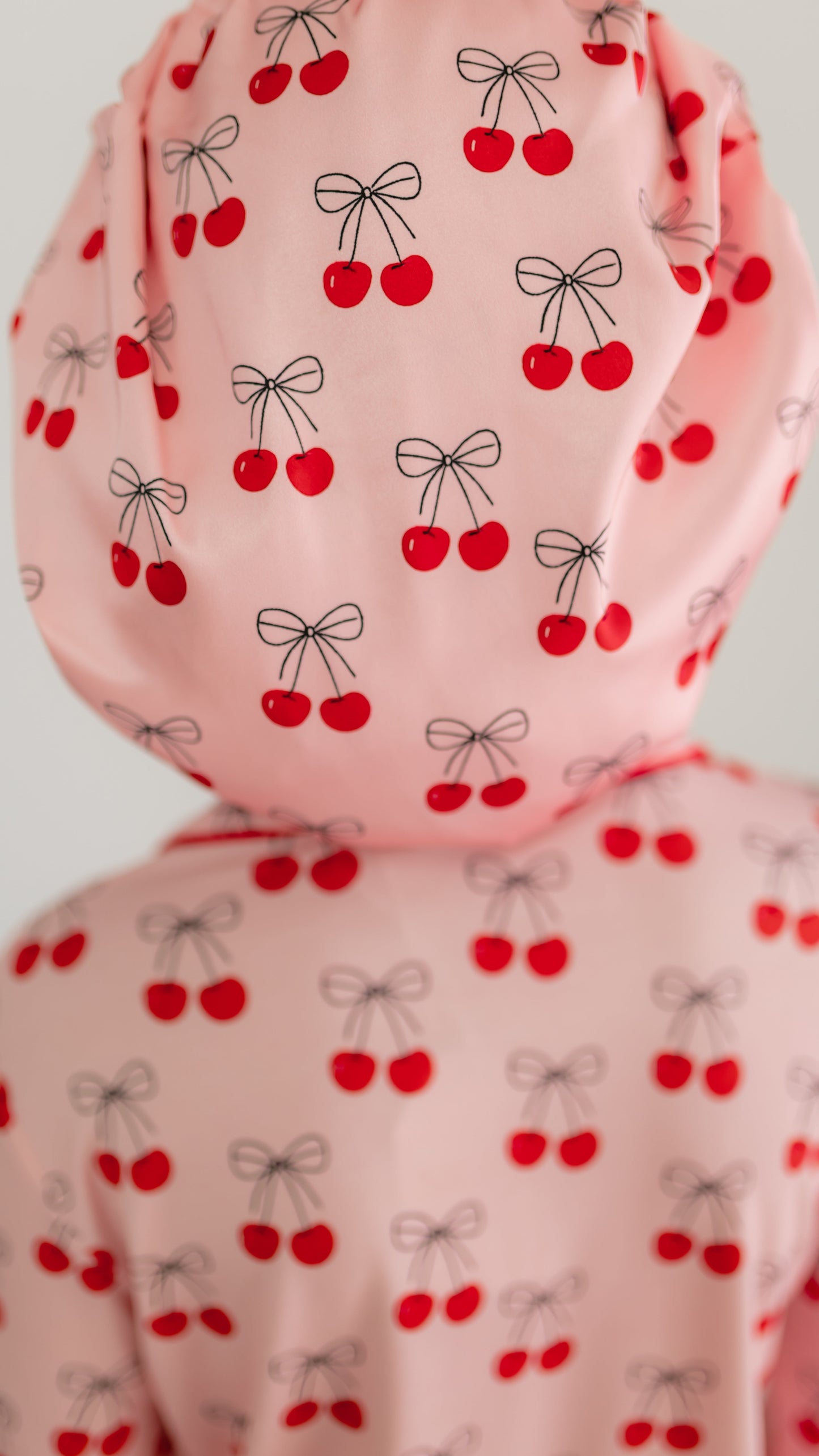 Kids Satin Bonnet in Pink Cherry Bows