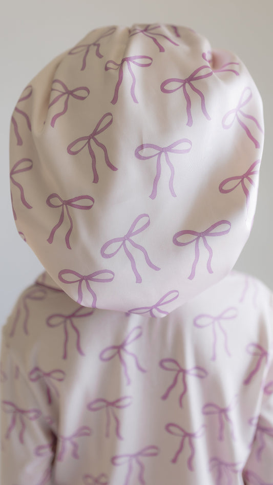 Kids Satin Bonnet in Purple Bows