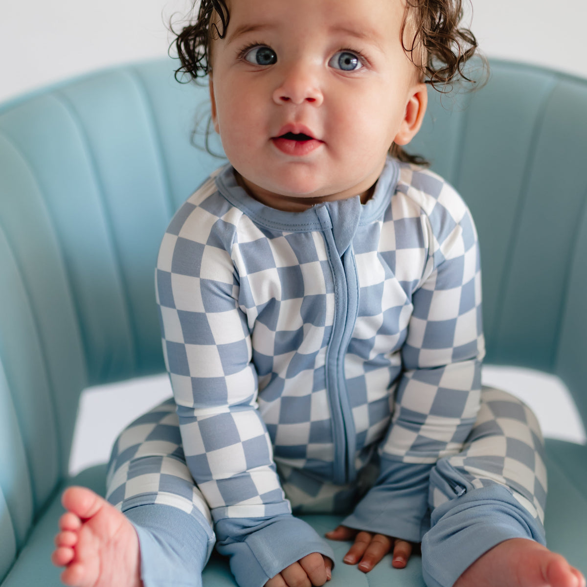 Infant Romper in Cornflower Blue Checkered – Silks