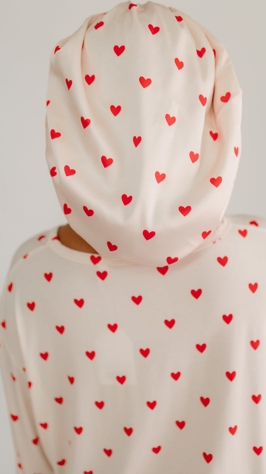 Kids Satin Bonnet in Cream Valentine Hearts