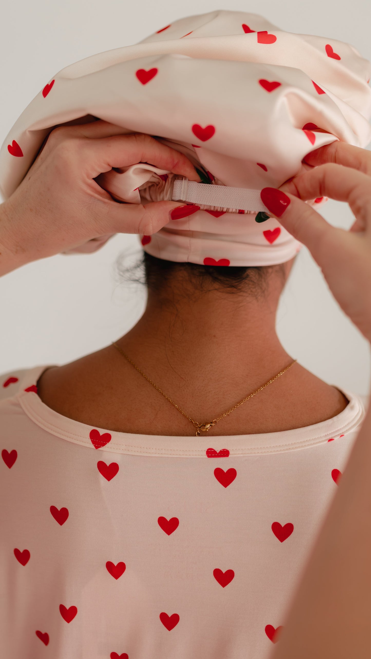 Kids Satin Bonnet in Cream Valentine Hearts