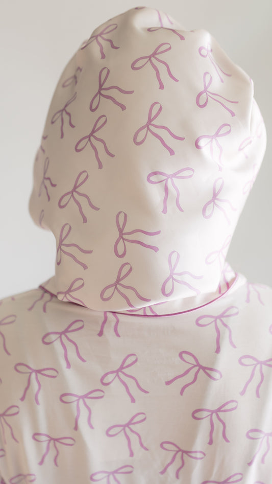 Adult Satin Bonnet in Purple Bows
