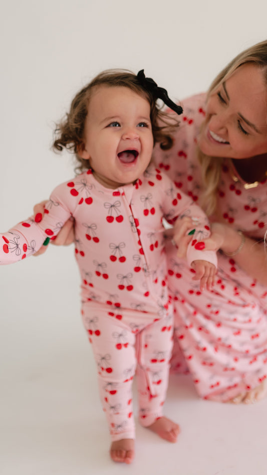 Infant Romper in Pink Cherry Bows